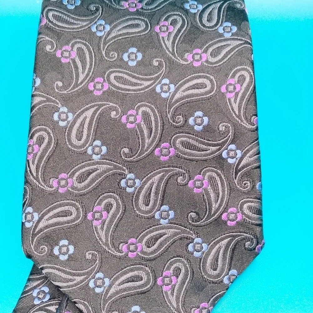 Haspel Men's Black Paisley Flower Necktie Tie Silk Retro Classic Abstract